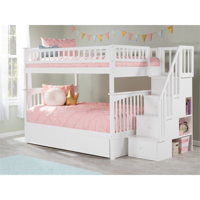 Pemberly Row Full over Full Bunk Bed of Wood with Trundle in White