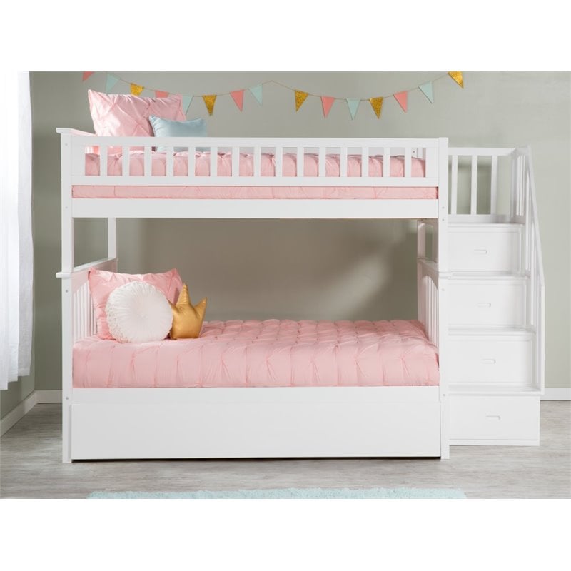 Pemberly Row Full over Full Bunk Bed of Wood with Trundle in White