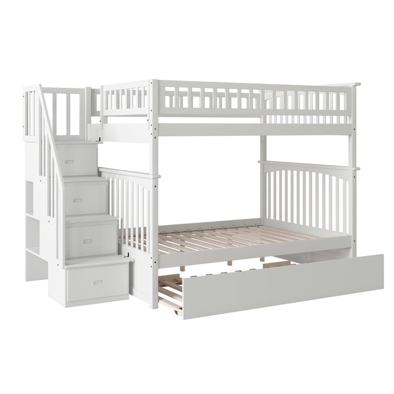 Pemberly Row Full over Full Bunk Bed of Wood with Trundle in White
