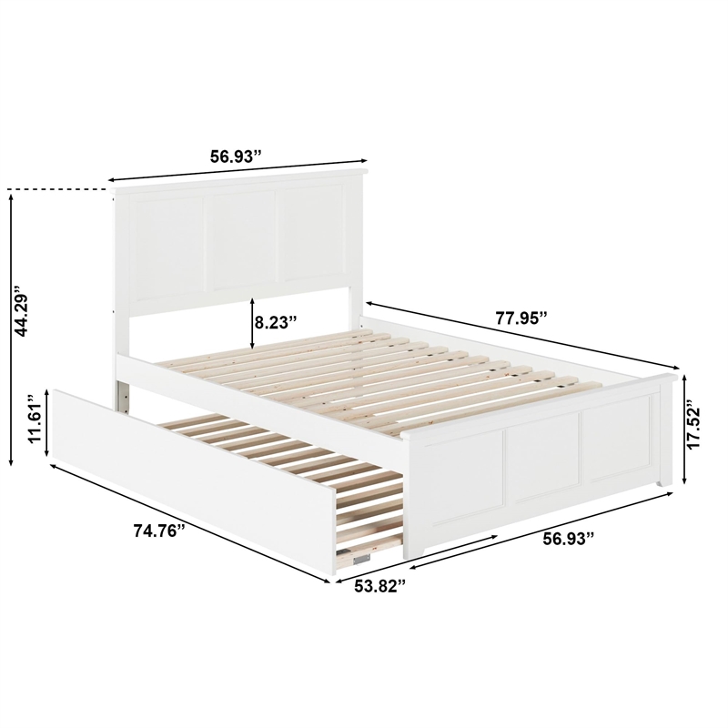 Pemberly Row Madison Full Platform Bed  and Full Trundle in White
