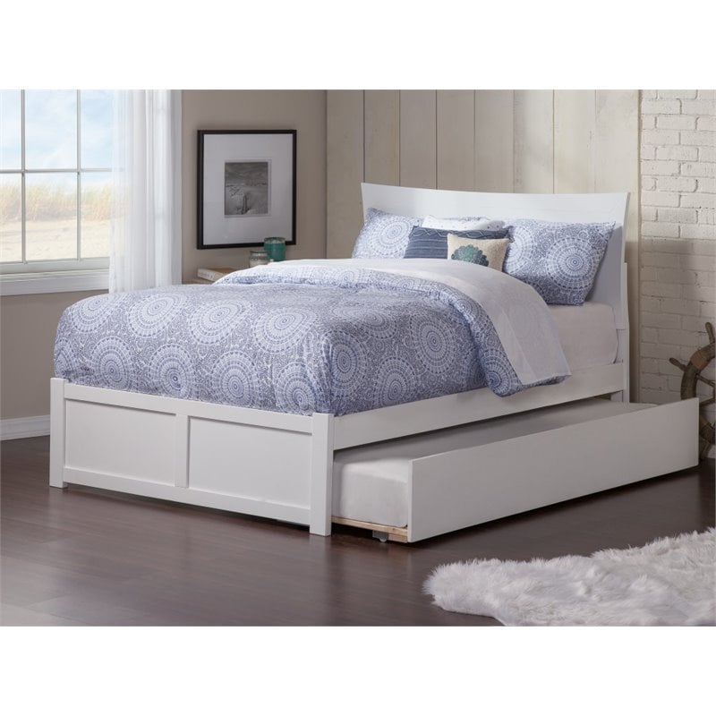 Pemberly Row Modern Solid Wood Full Platform Panel Bed w/ Trundle in White
