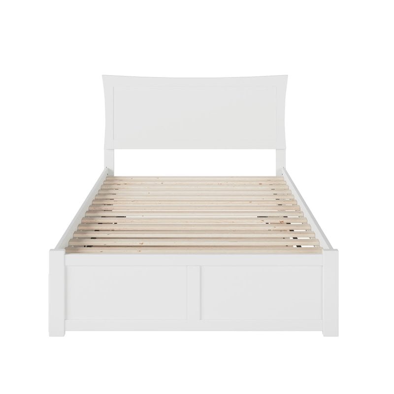 Pemberly Row Modern Solid Wood Full Platform Panel Bed w/ Trundle in White
