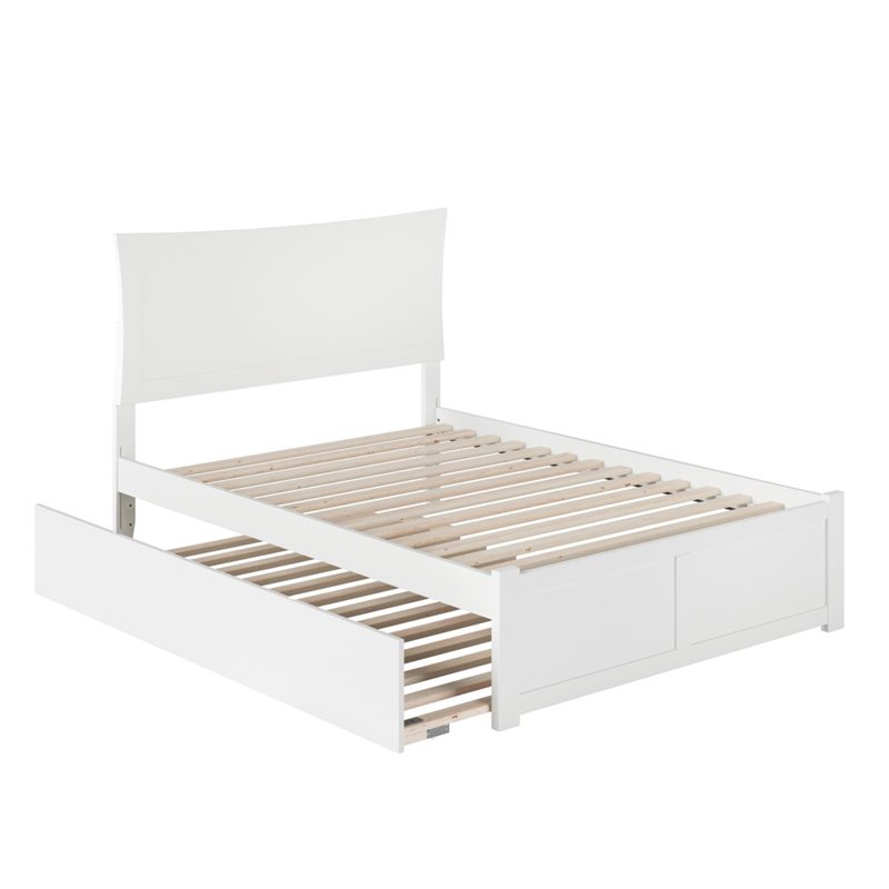 Pemberly Row Modern Solid Wood Full Platform Panel Bed w/ Trundle in White