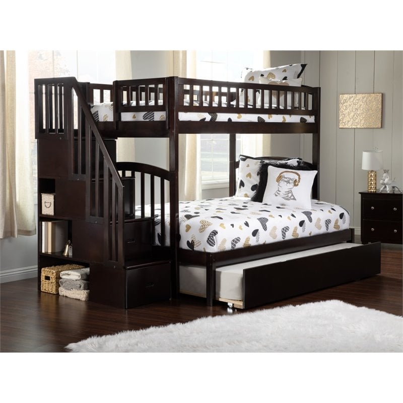 Pemberly Row Twin over Full Bunk Bed with Trundle in Espresso