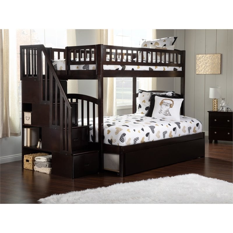 Pemberly Row Twin over Full Bunk Bed with Trundle in Espresso