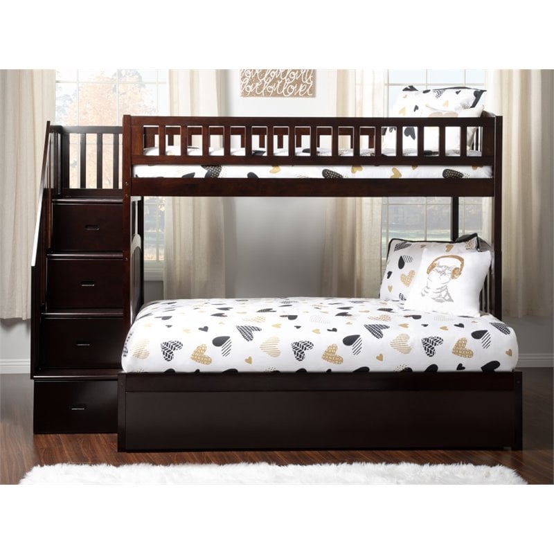 Pemberly Row Twin over Full Bunk Bed with Trundle in Espresso