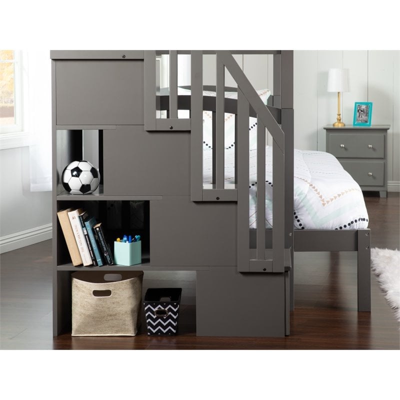 Pemberly Row Twin over Full Bunk Bed of Wood with Trundle in Gray