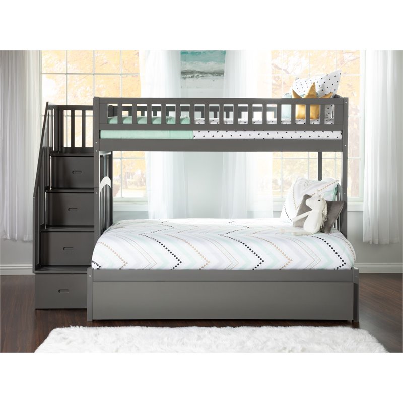Pemberly Row Twin over Full Bunk Bed of Wood with Trundle in Gray