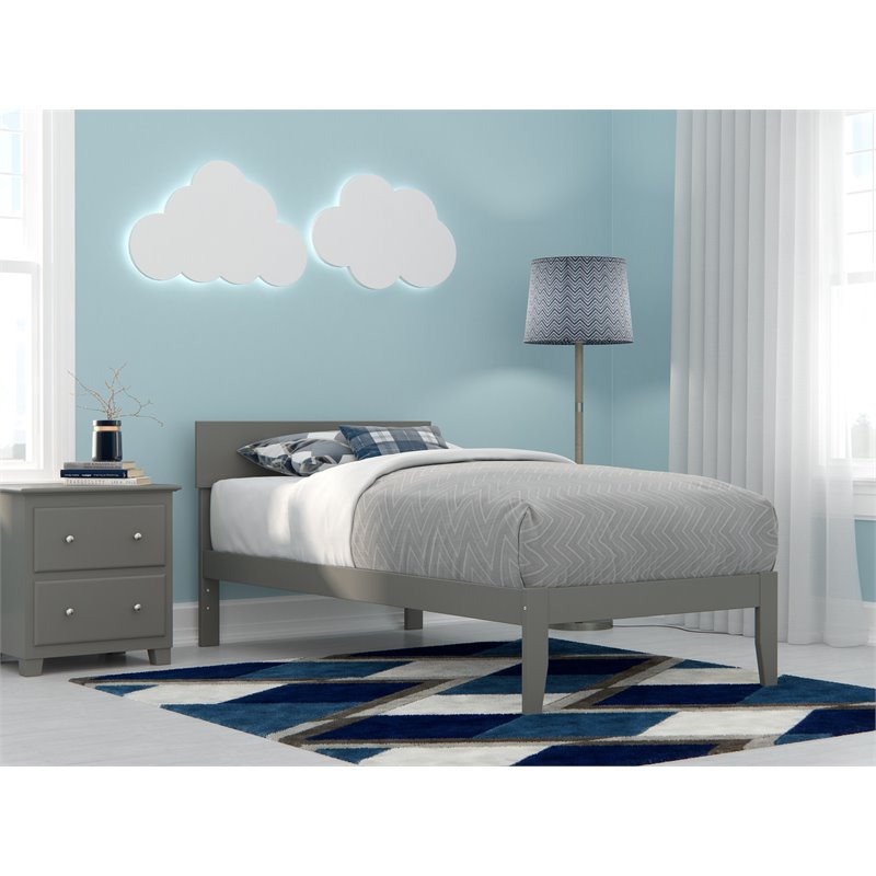 Pemberly Row Modern Solid Wood Twin Platform Bed with Slat Kit in Gray