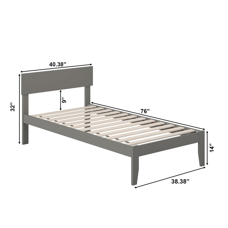 Pemberly Row Modern Solid Wood Twin Platform Bed with Slat Kit in Gray