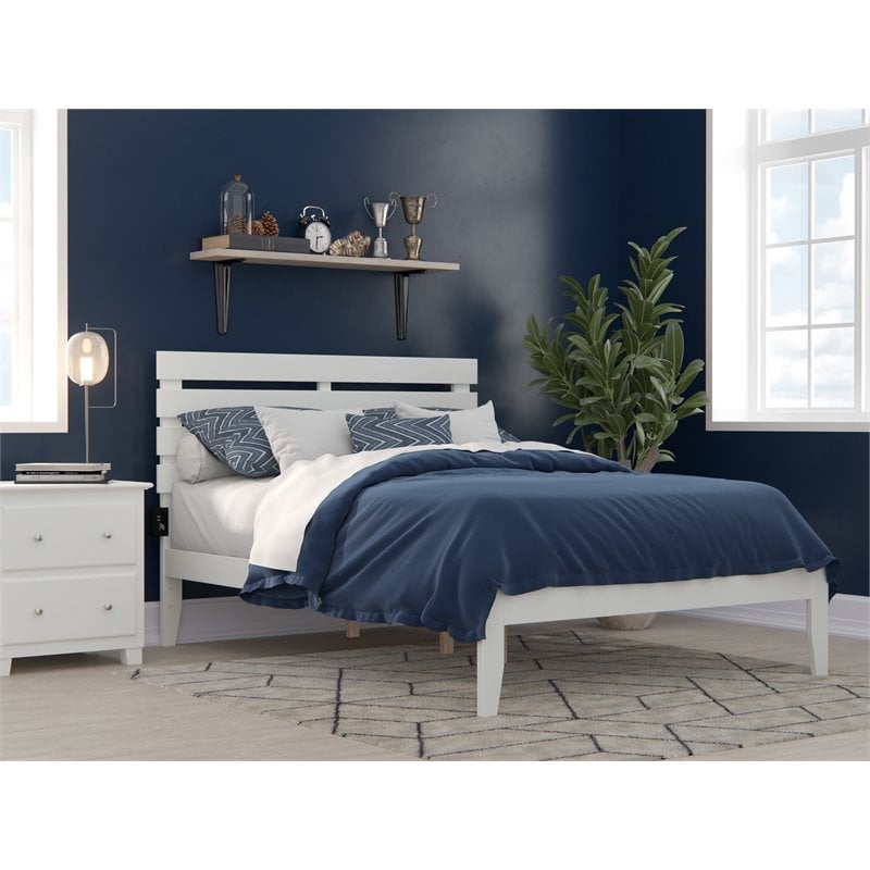 Pemberly Row Farmhouse Wood Full Bed with USB Charging Station in White