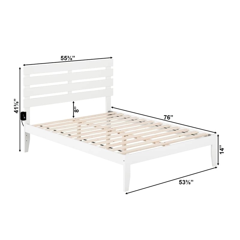 Pemberly Row Farmhouse Wood Full Bed with USB Charging Station in White