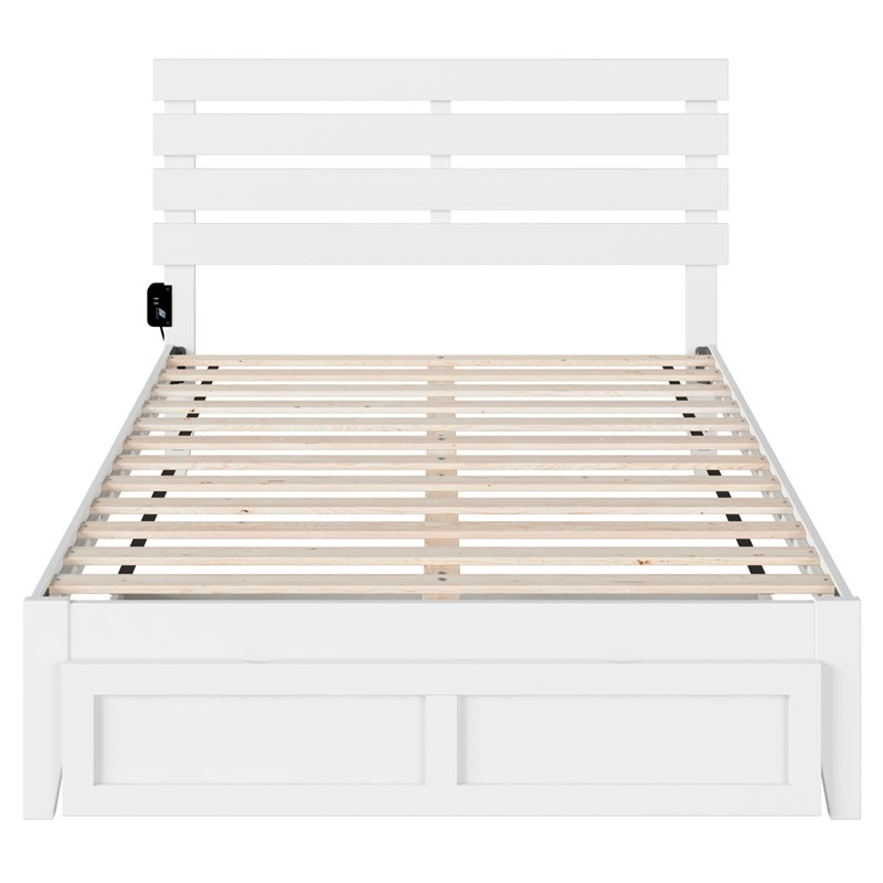 Pemberly Row Farmhouse Solid Wood Full Bed with Foot Drawer in White
