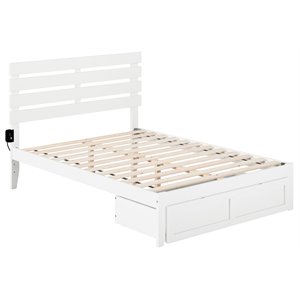 Pemberly Row Farmhouse Solid Wood Full Bed with Foot Drawer in White