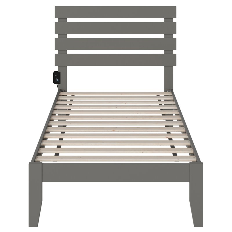 Pemberly Row Farmhouse Oxford Solid Wood Twin Bed in Gray Finish