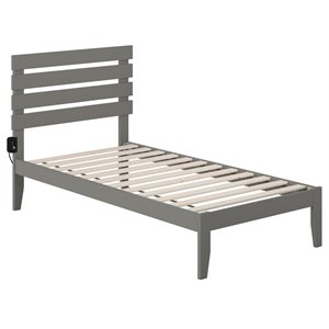 Pemberly Row Farmhouse Oxford Solid Wood Twin Bed in Gray Finish