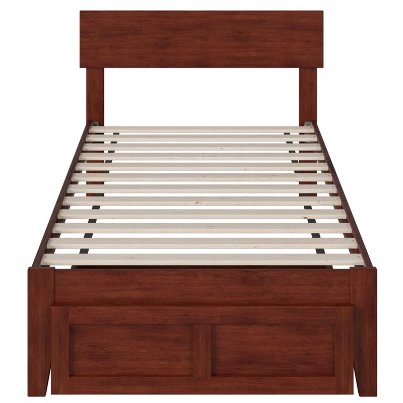 Pemberly Row Modern Solid Wood Twin Bed with Foot Drawer in Walnut