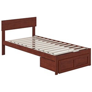 Pemberly Row Modern Solid Wood Twin Bed with Foot Drawer in Walnut