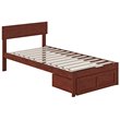 Pemberly Row Modern Solid Wood Twin Bed with Foot Drawer in Walnut