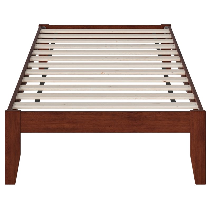 Pemberly Row Modern Solid Wood Twin Bed with USB Charger in Walnut