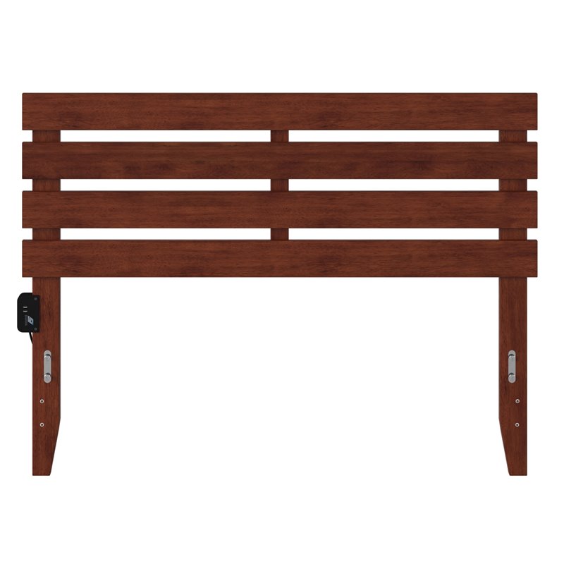 Pemberly Row Farmhouse Solid Wood Full Headboard w/ USB Turbo Charger in Walnut