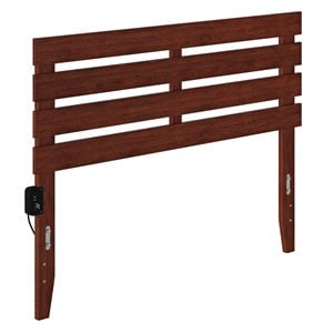 Pemberly Row Farmhouse Solid Wood Full Headboard w/ USB Turbo Charger in Walnut