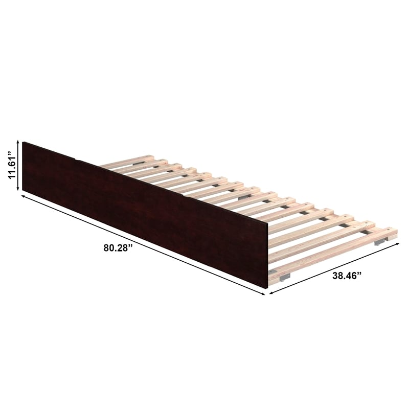 Pemberly Row Mid-Century Solid Wood Twin XL Trundle in Espresso