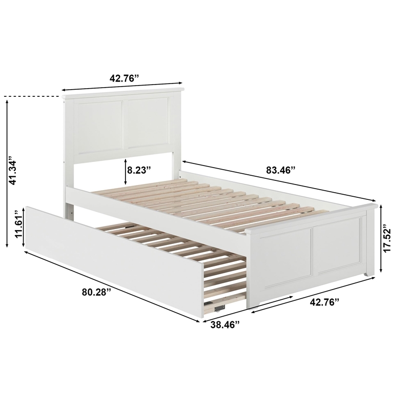 Pemberly Row Madison Twin XL Platform Bed  & Twin XL Trundle in White