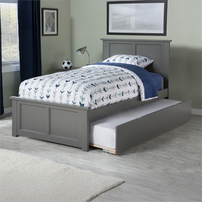 Pemberly Row Madison Twin XL Platform Bed  & Twin XL Trundle in Grey