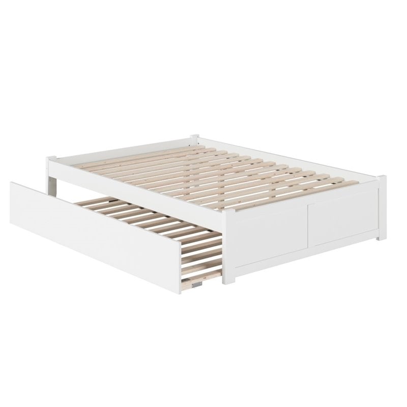 Pemberly Row Modern Wood Queen Platform Panel Bed with Trundle in White