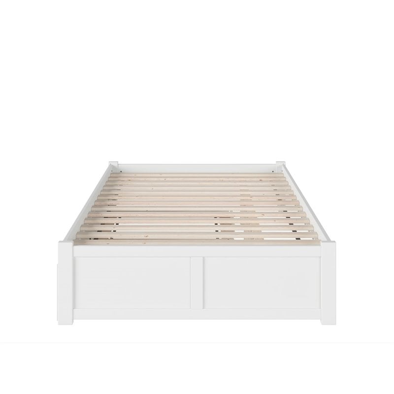 Pemberly Row Modern Wood Queen Platform Panel Bed with Trundle in White