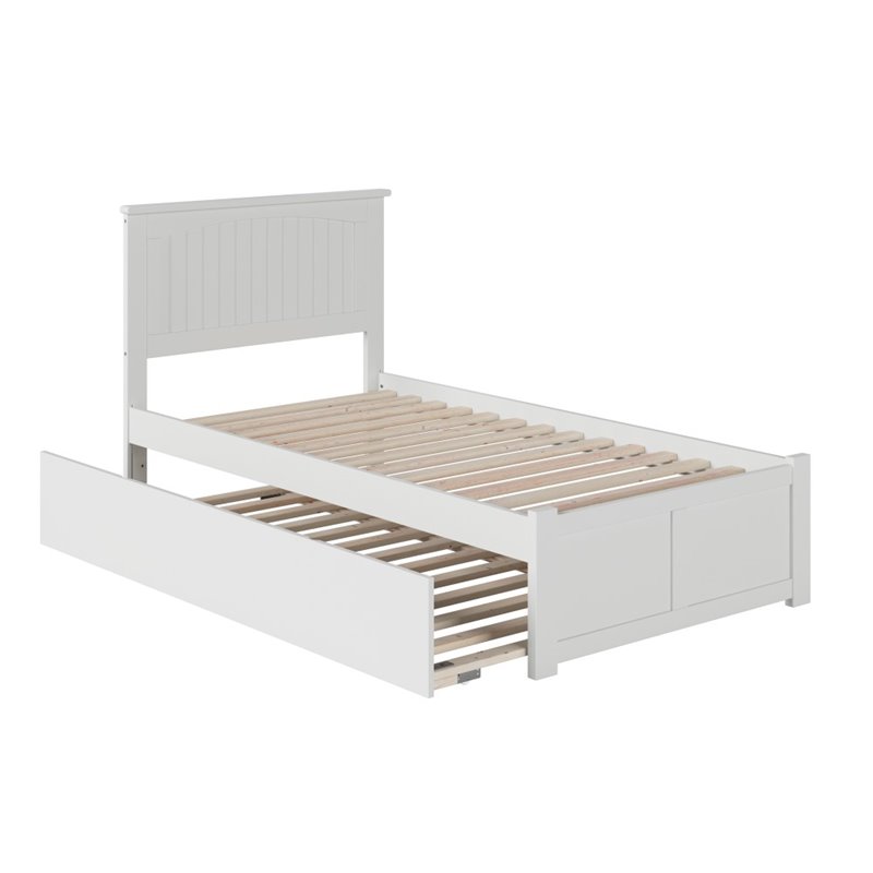 Pemberly Row Modern Solid Wood Twin XL Platform Bed w/ Twin XL Trundle in White