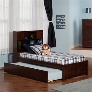 Pemberly Row Modern Solid Wood Twin XL Platform Bed with Trundle in Walnut