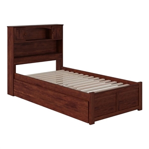 Pemberly Row Modern Solid Wood Twin XL Platform Bed with Trundle in Walnut