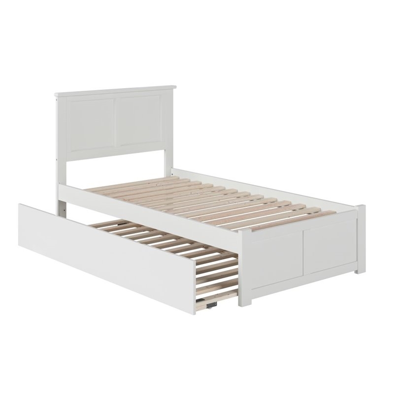 Pemberly Row Madison Twin XL Wood Platform Bed and Twin XL Trundle in White