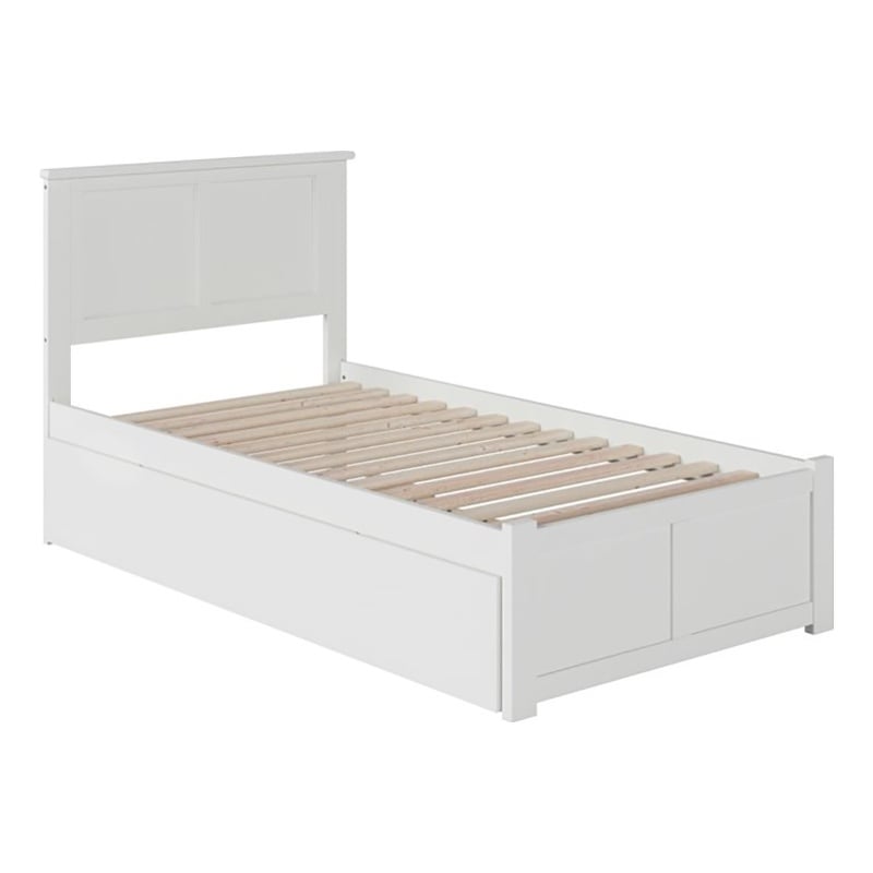 Pemberly Row Madison Twin XL Wood Platform Bed and Twin XL Trundle in White