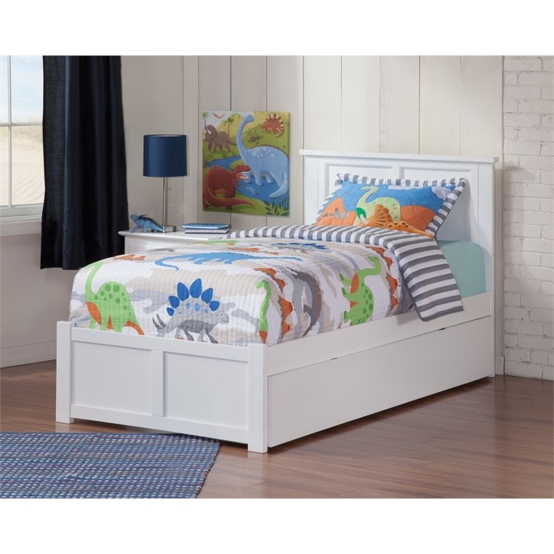 Pemberly Row Madison Twin XL Wood Platform Bed and Twin XL Trundle in White