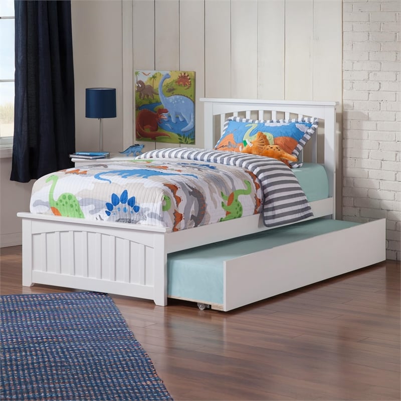 Pemberly Row Traditional Twin XL Platform Bed with Trundle in White