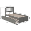 Pemberly Row Richmond Twin XL Wood Platform Bed with Footboard & Trundle in Grey