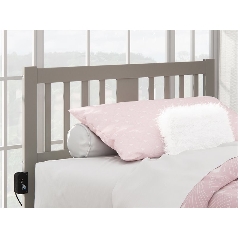 Pemberly Row Full Spindle Headboard with USB Turbo Charger in Gray