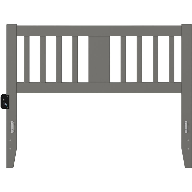 Pemberly Row Full Spindle Headboard with USB Turbo Charger in Gray