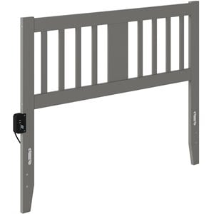 Pemberly Row Full Spindle Headboard with USB Turbo Charger in Gray
