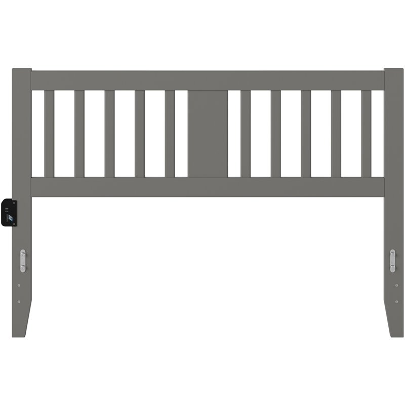 Pemberly Row Queen Spindle Headboard with USB Turbo Charger in Gray
