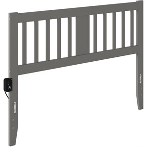 Pemberly Row Queen Spindle Headboard with USB Turbo Charger in Gray