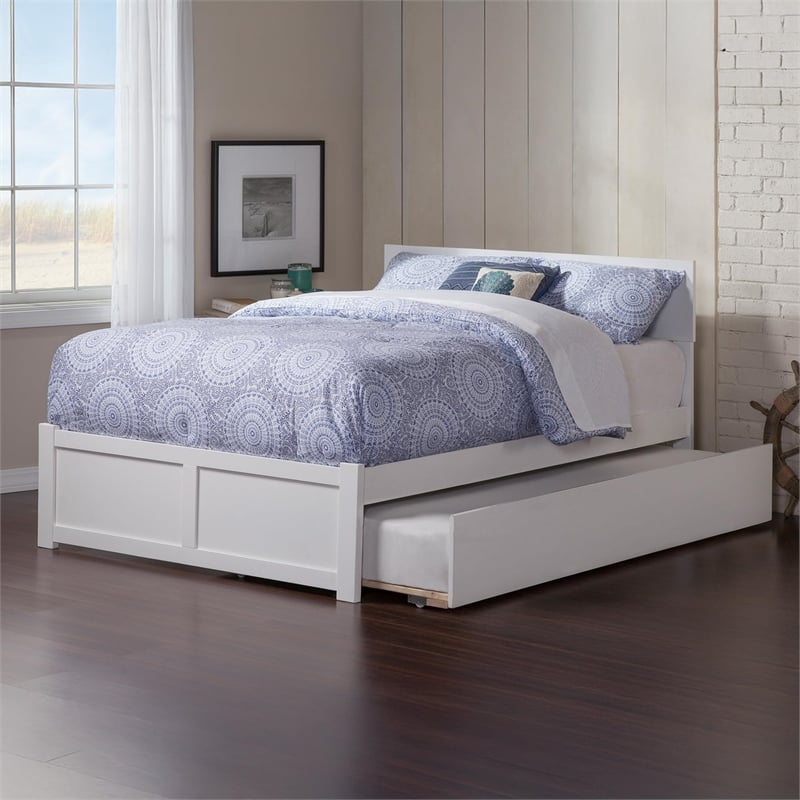 Pemberly Row Modern Wood Queen Bed with Footboard/Trundle in White