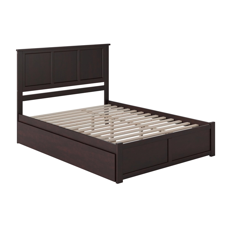 Pemberly Row Madison Queen Wood Platform Bed and Twin XL Trundle in Espresso