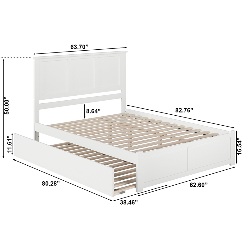 Pemberly Row Madison Queen Wood Platform Bed and Twin XL Trundle in White