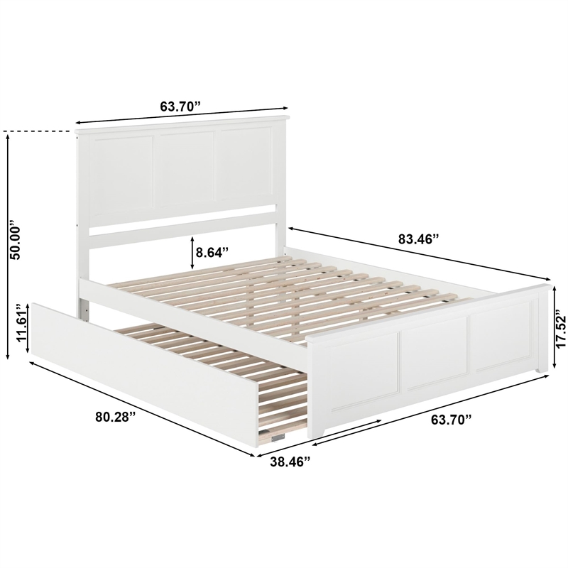 Pemberly Row Madison Queen Platform Bed  & Twin XL Trundle in White