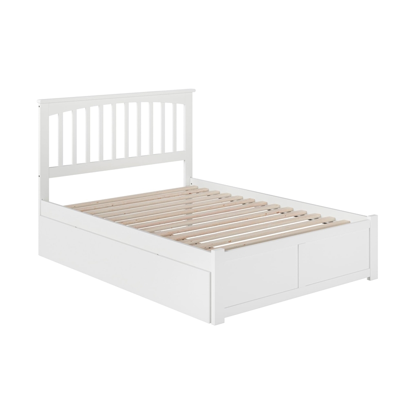 Pemberly Row Mission Queen Wood Platform Bed and Twin XL Trundle in White
