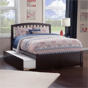 Pemberly Row Richmond Queen Wood Platform Bed and Twin XL Trundle in Espresso